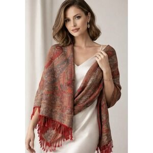 Pashmina Paisley Scarf Italy Shawl Wrap Fringe Luxury Classic Florence Old Money